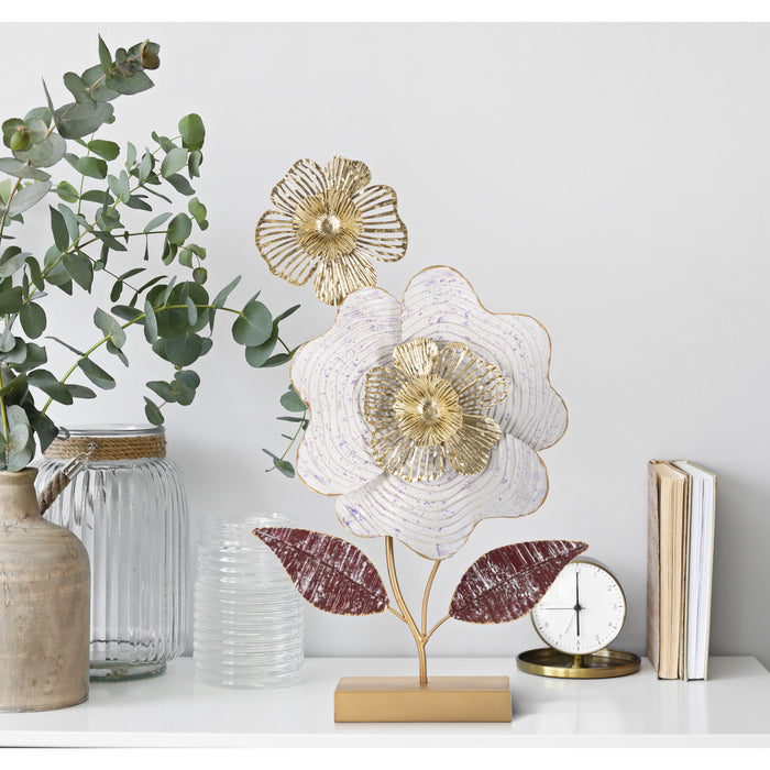 Lovi - Veelkleurige metalen bloemsculptuur met voet