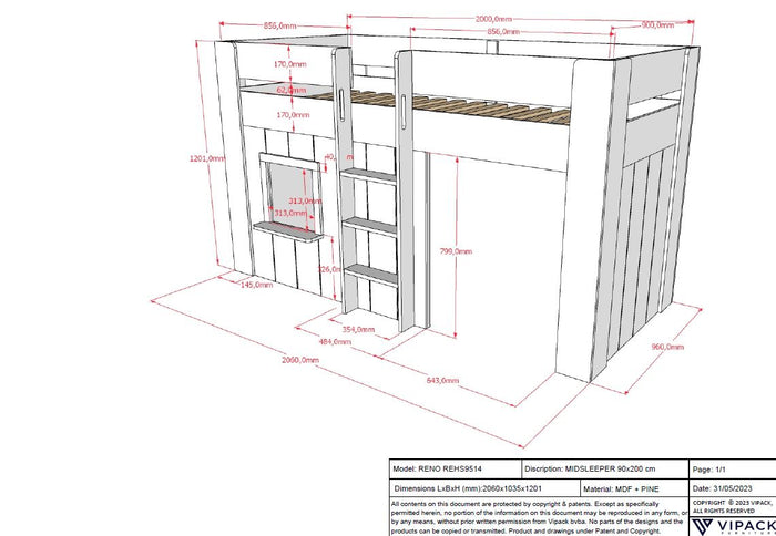 LUCEVI - Reno Halfhoogslaper 90x200cm - Wit