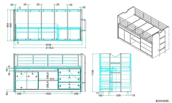 LUCEVI - Bonny 95 Halfhoogslaper 90x200cm - Blauw