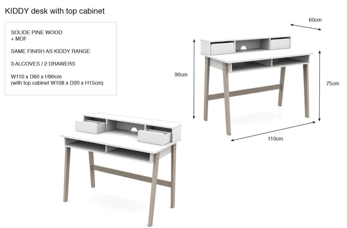 LUCEVI - Kiddy Bureau Met Opzet - Hout - Wit - 120x55x90cm