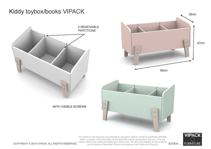 LUCEVI - Kiddy Speelkoffer - Speelgoedkist - Hout - Grijs - 80x39x48cm