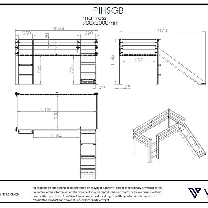 LUCEVI - Pino Halfhoogslaper met Glijbaan 90x200cm - Beige - H115CM