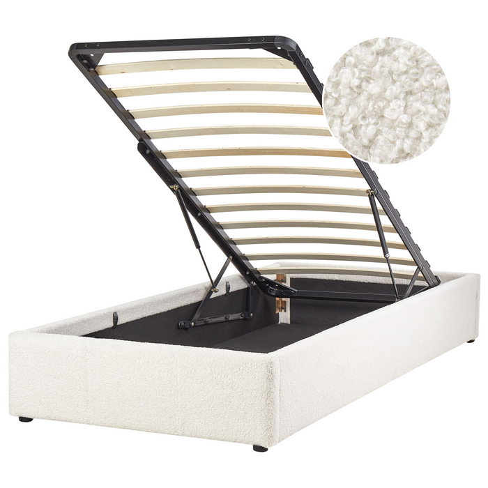 Beliani - DINAN - Eenpersoonsbed - Gebroken wit - 90 x 200 cm - Bouclé