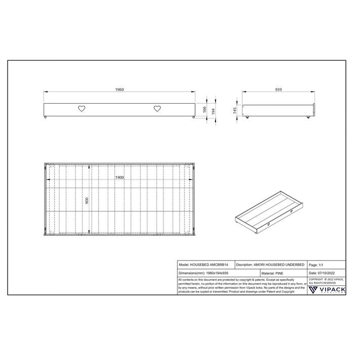 LUCEVI - Amori Rolbed|Opberglade - voor Huisbed 190x90cm - Wit