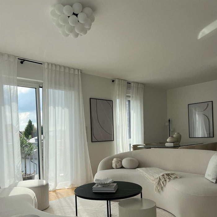 QAZQA Art deco plafondlamp zwart met opaal glas 6-lichts - Uvas