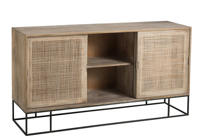 J-line - Kast 3 Schuifdeuren Riet Mangohout Naturel - 160x45x85cm