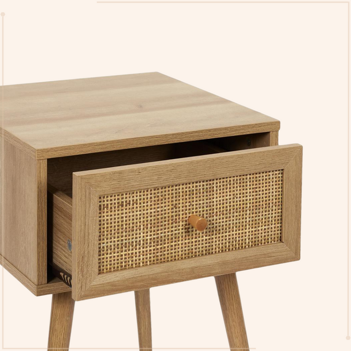 MISOU Nachtkastje Met Lade Set van 2 Rotan Webbing Hout BALI HANNAH