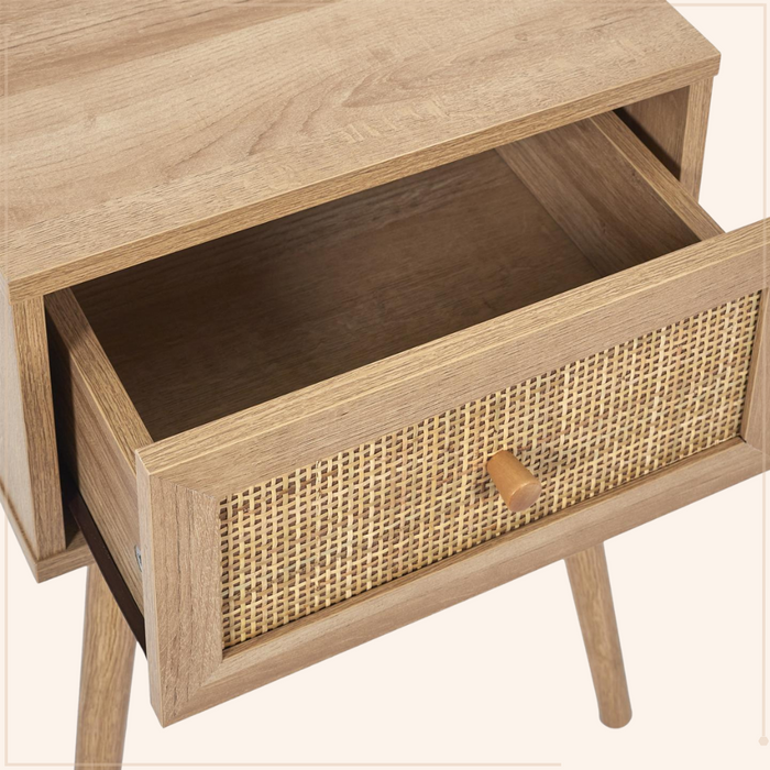 MISOU Nachtkastje Met Lade Set van 2 Rotan Webbing Hout BALI HANNAH