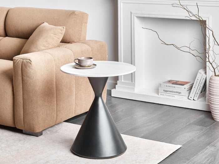 Beliani - HAIWEE - Bijzettafel - Zwart|Wit - Gesinterde steen