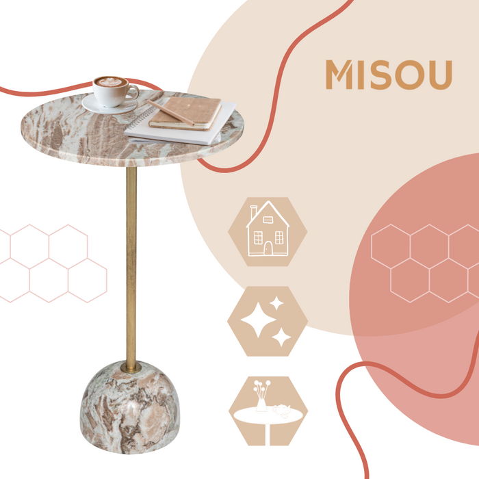 MISOU Bijzettafel Rond Koffietafel Marmer Modern Organisch Beige Br...