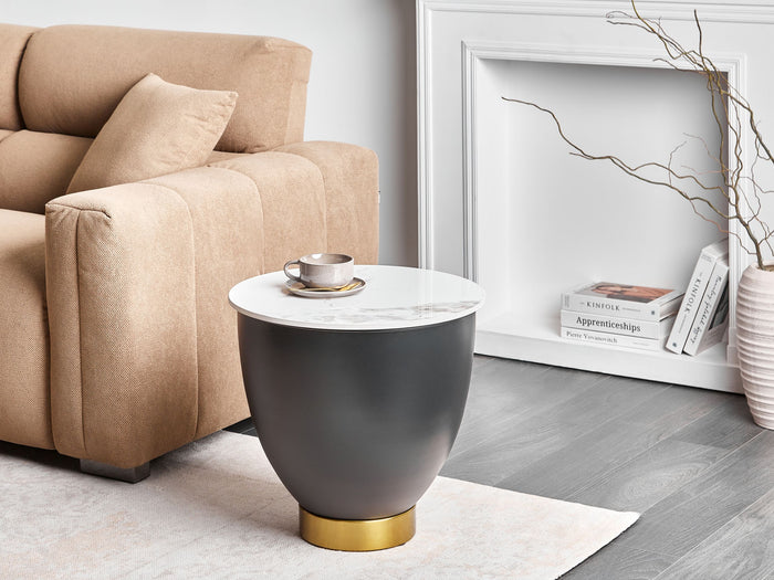 Beliani - NADINE - Bijzettafel - Wit|Zwart - Gesinterde steen