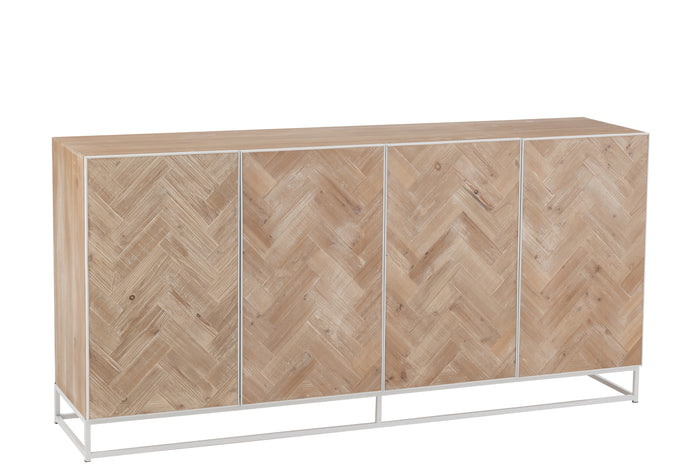 J-line - Dressoir 4 Deuren Hout|metaal Naturel|wit - 180x42x86cm