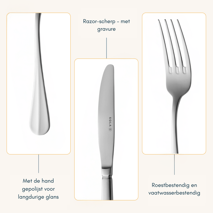 Sola Bestekset Hollands Glad - 18|10 RVS - 70 delig | 8 personen