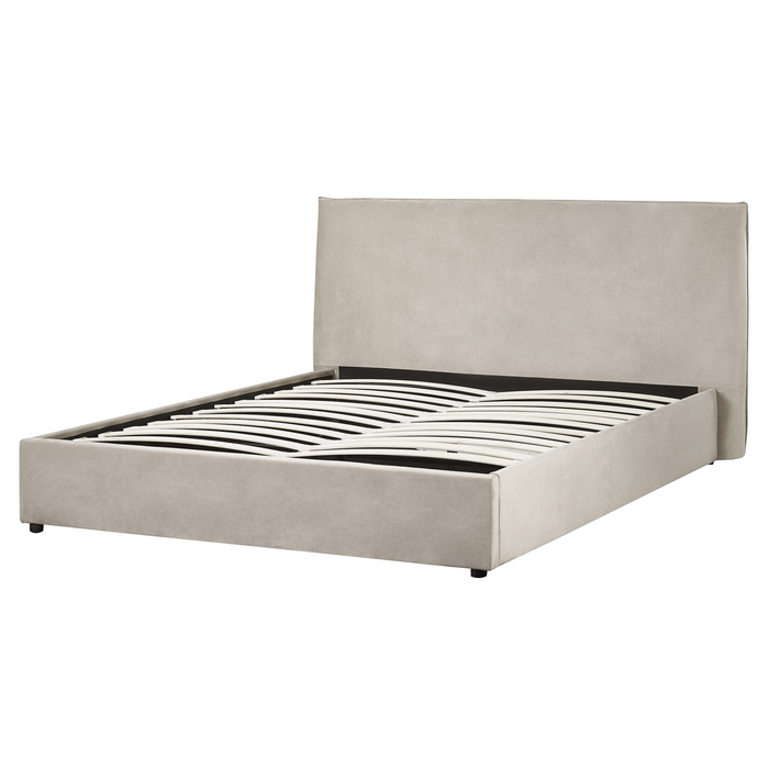 Beliani-LAVAUR-Bed met opbergruimte-Taupe-160 x 200 cm-Fluweel