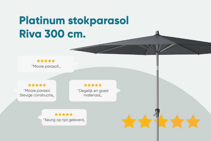 Platinum Riva stokparasol 3 m. rond - Olive met voet en hoes
