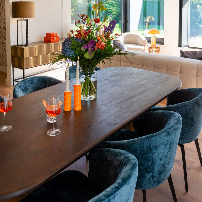 Richmond Interiors Amphara Blauw Chenille Eetkamerstoel