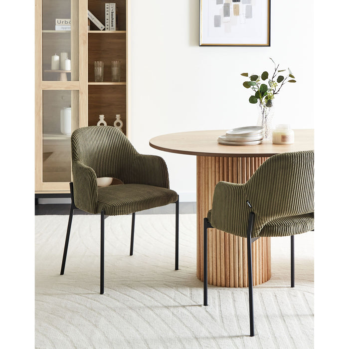 Beliani - RATON - Eetkamerstoel set van 2 - Olijfgroen - Corduroy