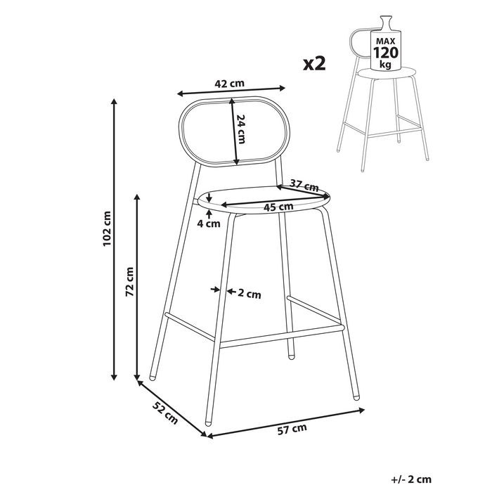 Beliani - ADAVER - Barkruk set van 2 - Lichtbeige - IJzer