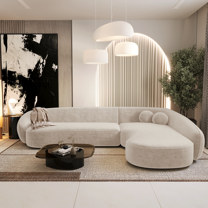 4-zits rechterhoekbank in zacht aanvoelende crèmekleurige inslagstof