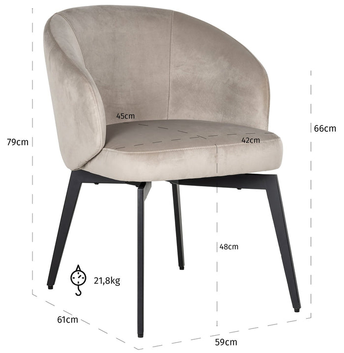 Richmond Interiors Amphara Khaki Velvet Eetkamerstoel