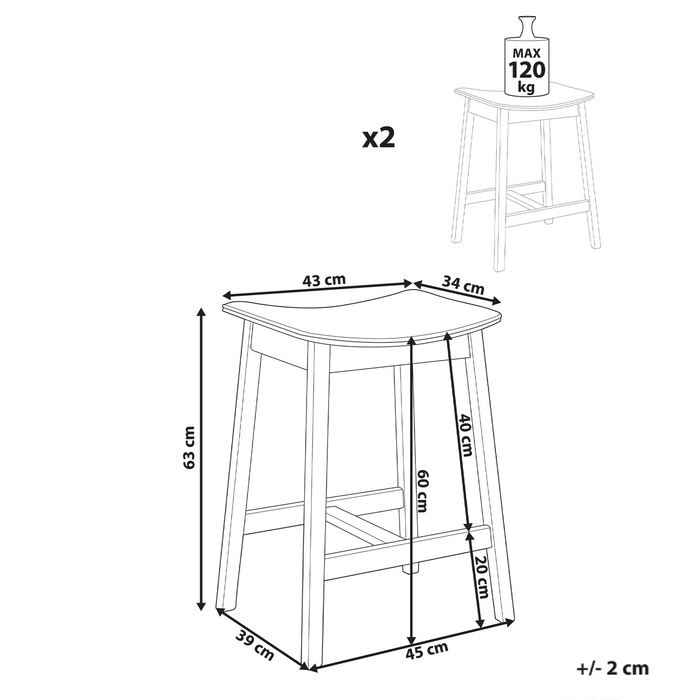 Beliani - DIXON - Barkruk set van 2 - Lichtgrijs - Rubberhout