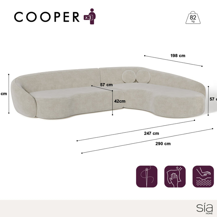 4-zits rechterhoekbank in zacht aanvoelende crèmekleurige inslagstof