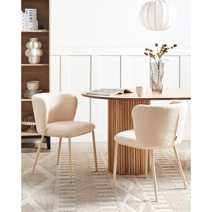 Beliani - MINA II - Eetkamerstoel set van 2 - Lichtbeige - Boucle