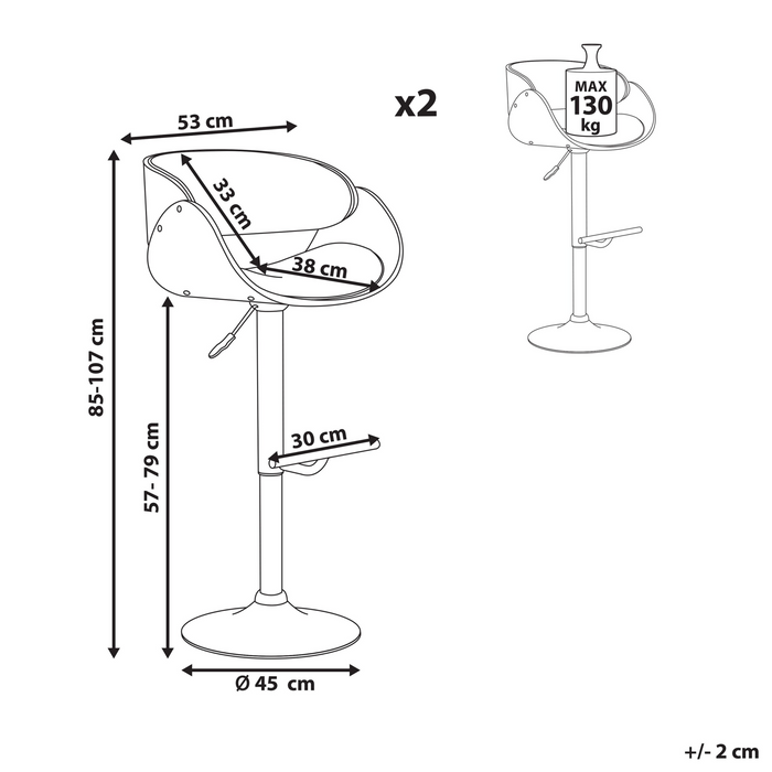Beliani - BAKU II - Barkruk set van 2 - Donkerbruin|zwart - Kunstleer