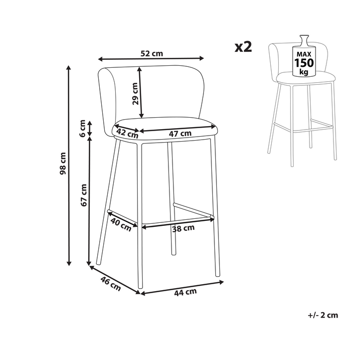 Beliani - MINA II - Barkruk set van 2 - Donkergroen - Bouclé