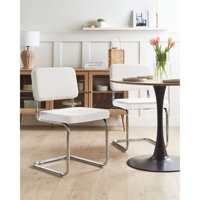 Beliani - IRWIN - Eetkamerstoel set van 2 - Gebroken wit - Corduroy