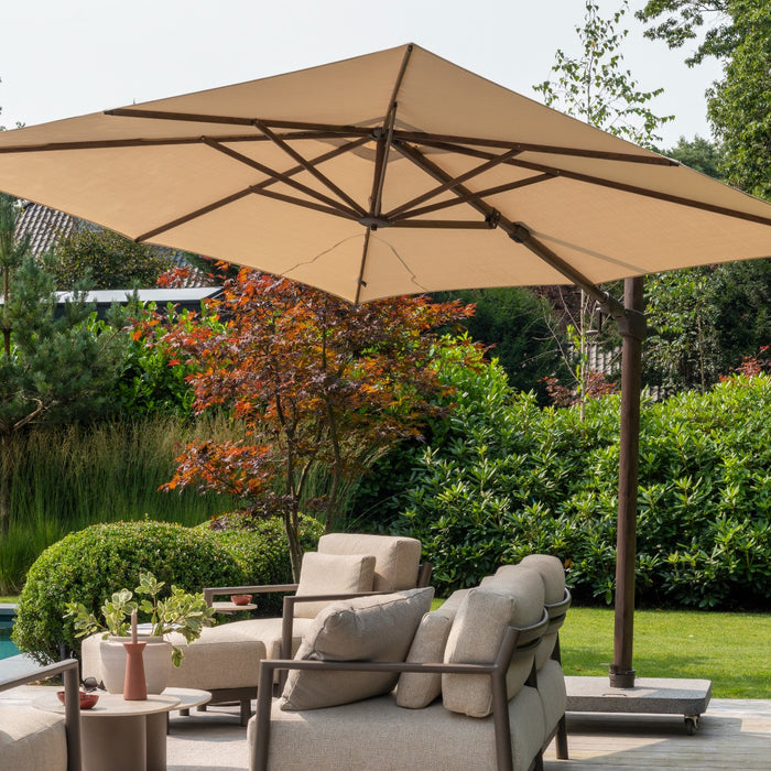 4 Seasons Zweefparasol Siesta premium 300x300 cm. - beach|dark woodlook