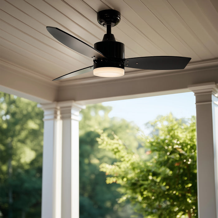 QAZQA Plafondventilator voor buiten zwart 91.3cm incl. LED dimbaar