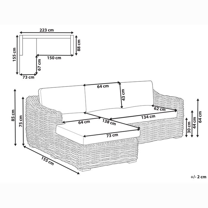 Beliani - VALLETRI - Loungebank 3-zits - Grijs - Rotan