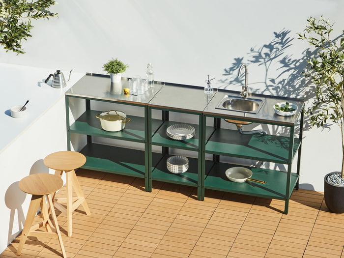 Beliani - VILAMA - Tuin keukenset 3-delig met spoelbak - Groen - RVS