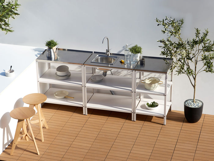 Beliani - VILAMA - Tuin keukenset 3-delig met spoelbak - Wit - RVS