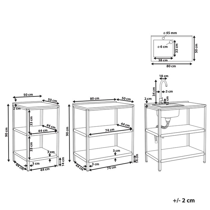 Beliani - VILAMA - Tuin keukenset 3-delig met spoelbak - Wit - RVS