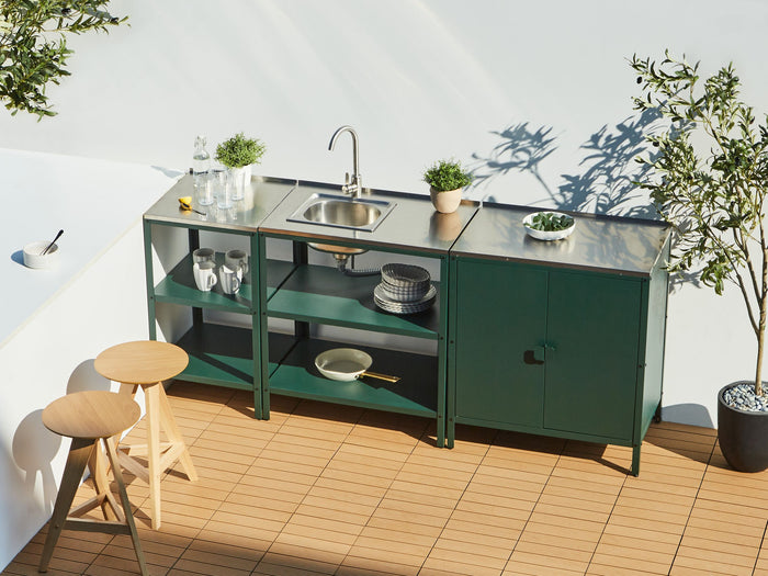 Beliani-VILAMA-Tuin kookeiland met keukenkast 3-delig-Groen-RVS