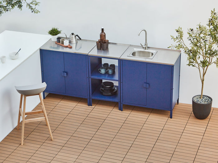 Beliani-VILAMA-Tuinkookeiland met kast en spoelbak 3-delig-Blauw-RVS