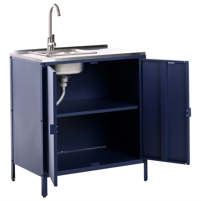 Beliani-VILAMA-Tuinkookeiland met kast en spoelbak 3-delig-Blauw-RVS