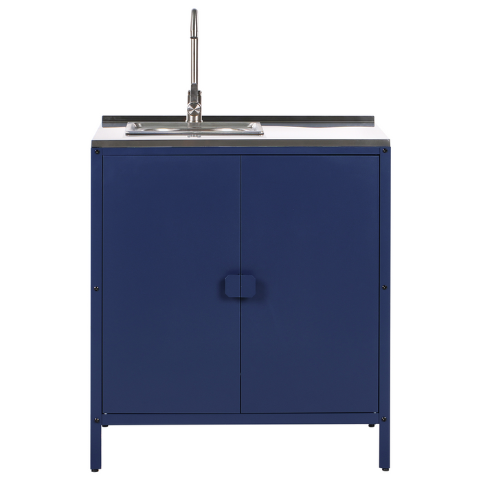 Beliani-VILAMA-Tuinkookeiland met kast en spoelbak 3-delig-Blauw-RVS