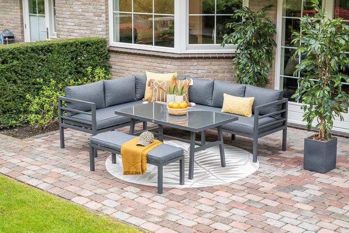 Bleco lounge-diningset - carbon black|reflex black - 7 personen