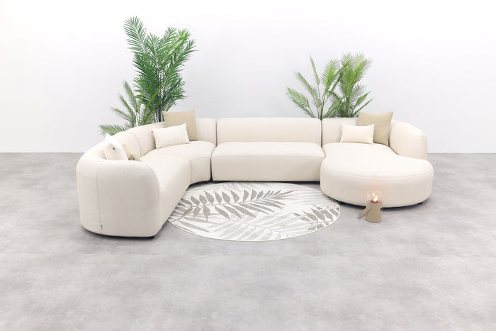 Madeira ronde u-vorm hoekbank + chaise longue links - Naturel Sunbrella