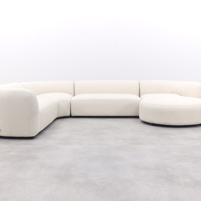 Madeira ronde u-vorm hoekbank + chaise longue links - Naturel Sunbrella