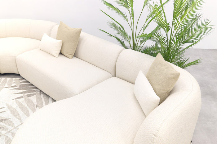 Madeira ronde u-vorm hoekbank + chaise longue links - Naturel Sunbrella