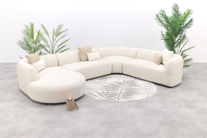 Madeira ronde u-vorm hoekbank + chaise longue rechts - Naturel Sunbrella