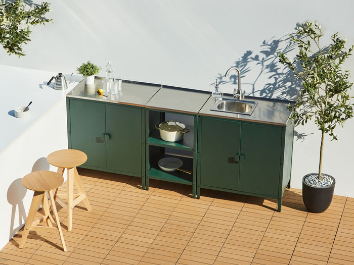 Beliani-VILAMA-Tuinkookeiland met kast en spoelbak 3-delig-Groen-RVS