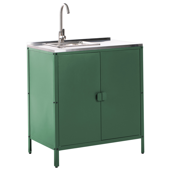Beliani-VILAMA-Tuinkookeiland met kast en spoelbak 3-delig-Groen-RVS