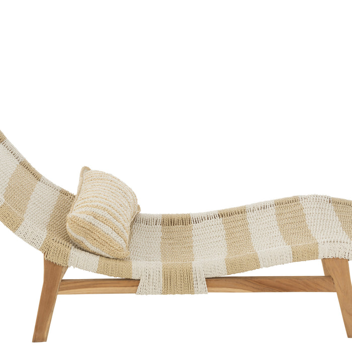 J-Line ligzetel + kussen Strepen Geweven - teak - wit|naturel