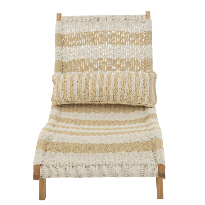 J-Line ligzetel + kussen Strepen Geweven - teak - wit|naturel