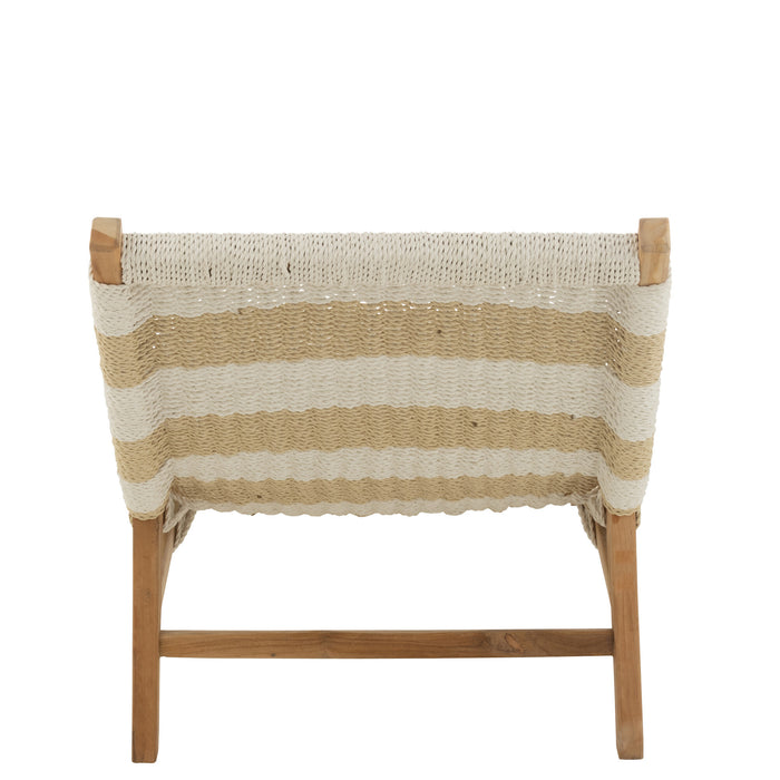 J-Line ligzetel + kussen Strepen Geweven - teak - wit|naturel